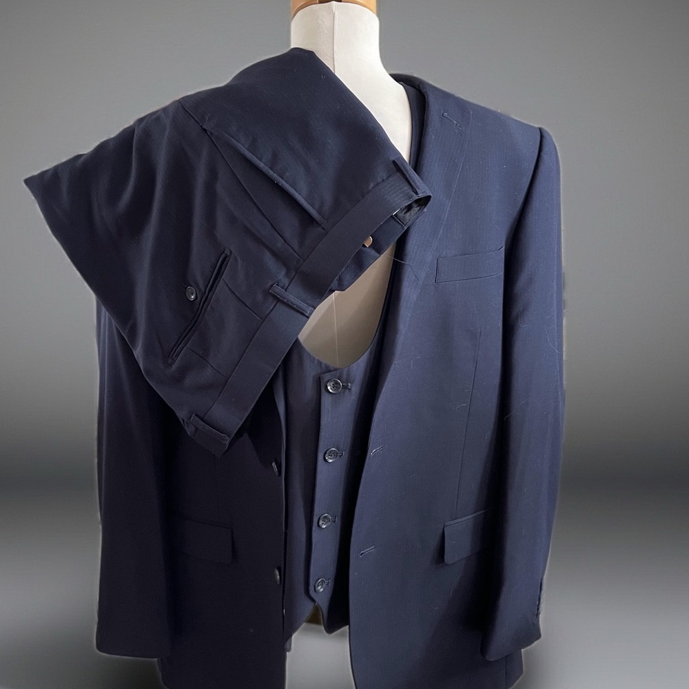 Bocaccio Subtle Stripe 3pc. Suit Blazer Sport Coat 44L, Vest, Pants 38 x 30